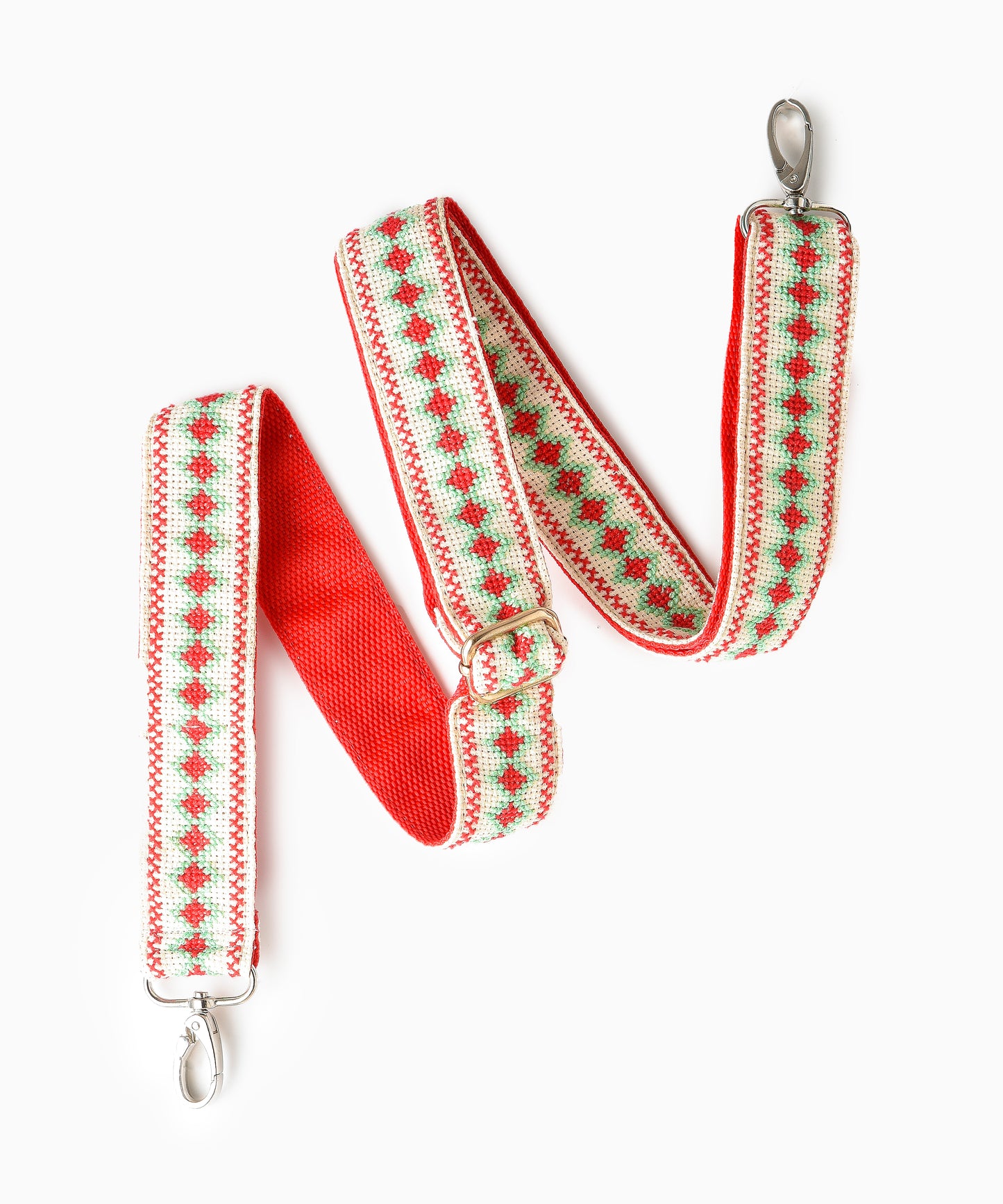 Bright Red Green and Cream Strap