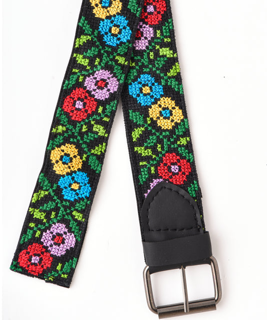 Black and Colored Flowers Belt